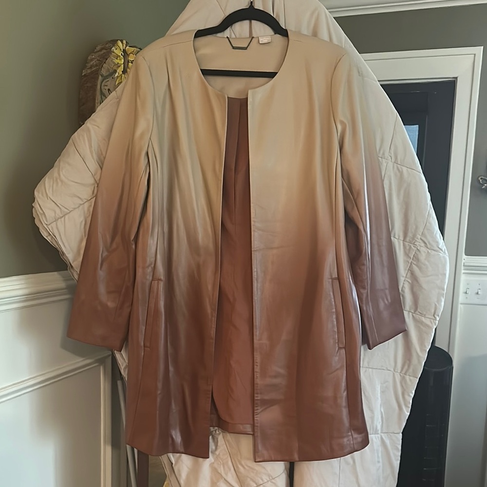 Chico's Leather Jacket in Brown and Cream Gradient